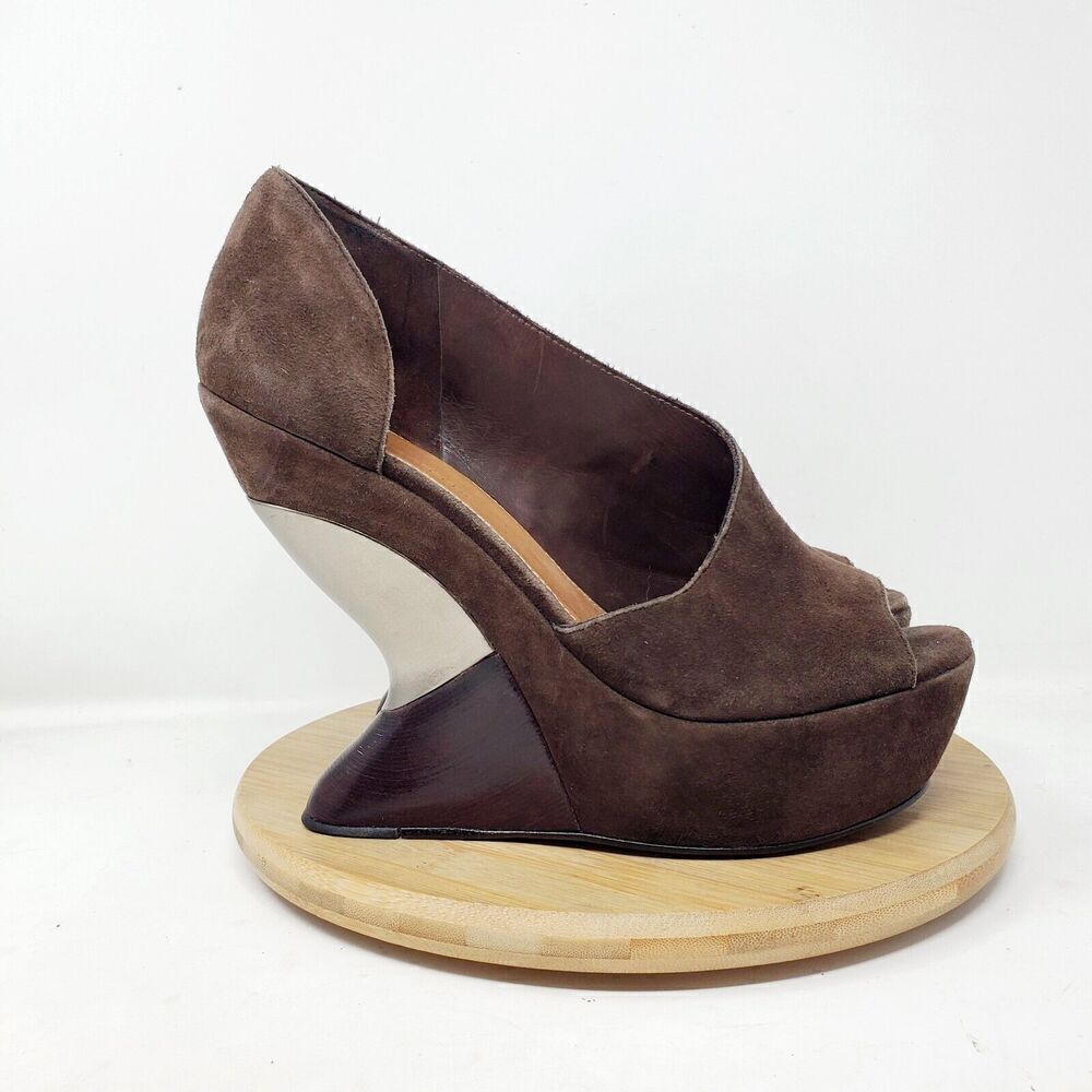 Leifsdottir Wedge Shoes Womens 39 Katerina Brown Suede Platform Cutout